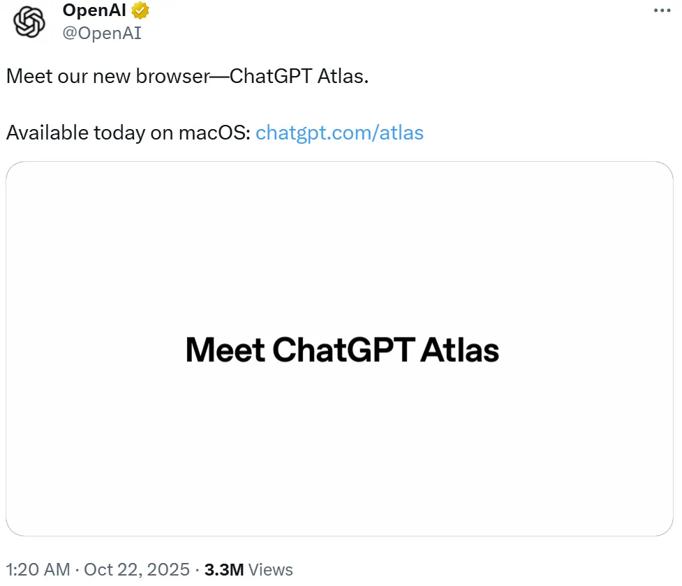 ChatGPT Atlas浏览器界面展示